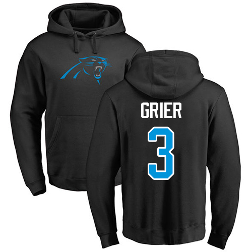 Carolina Panthers Men Black Will Grier Name and Number Logo NFL Football #3 Pullover Hoodie Sweatshirts